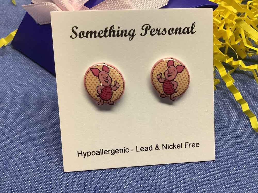 Piglet Circle - Winnie the Pooh Inspired Stud Earrings - Gift Boxed - Chibi Cute